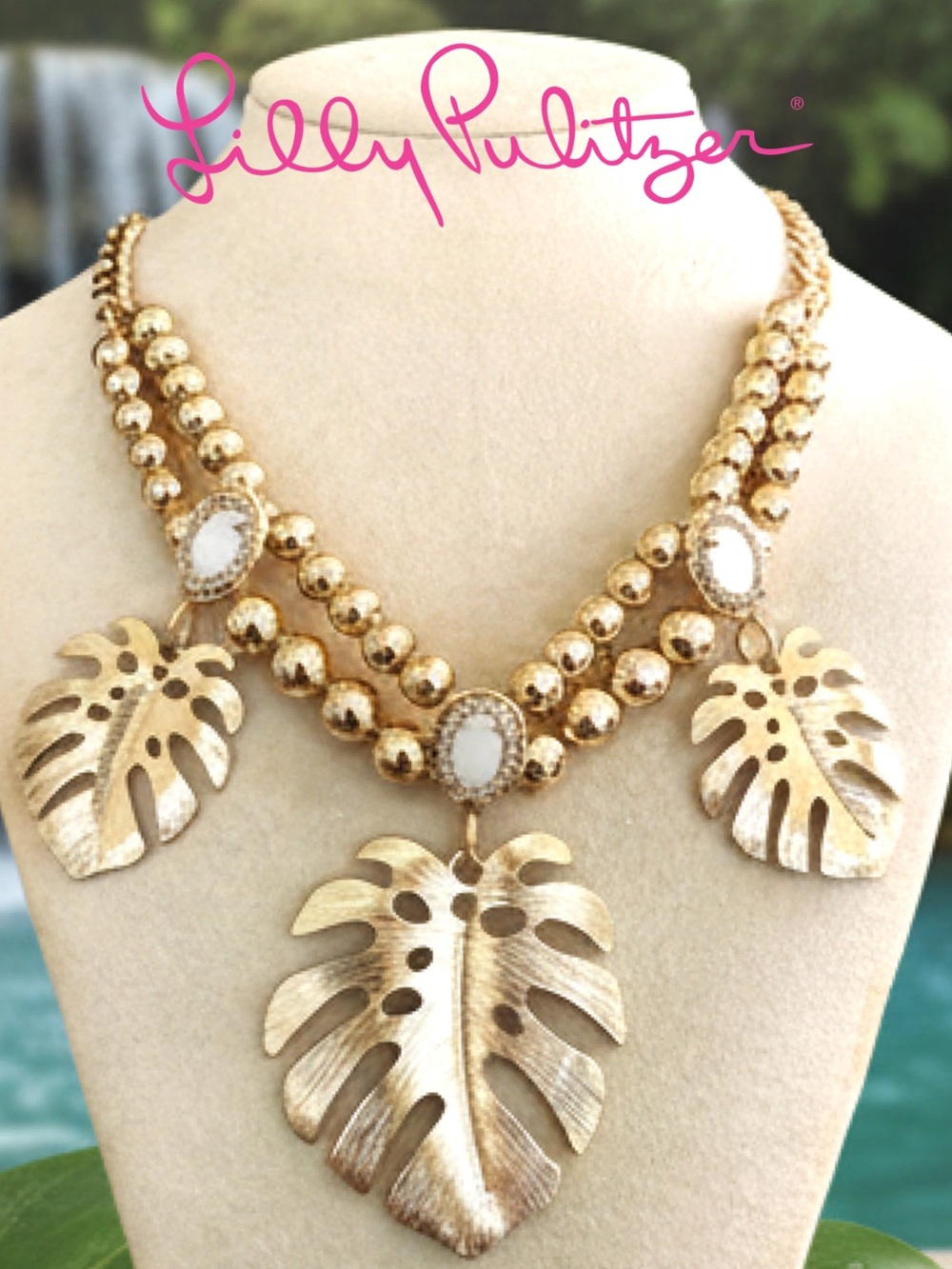 LILLY PULITZER Necklace NWT EXQUISITE Gold MONSTERA LEAF⭐️JUNGLE Tropical Vibe